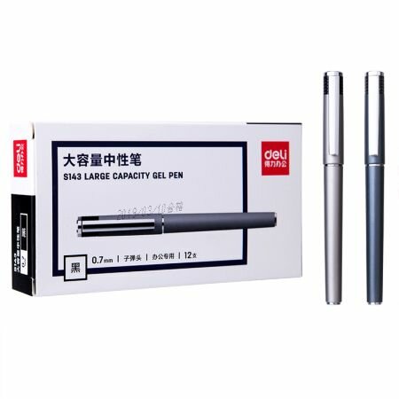 Ручка черная гелевая Deli S143 0.7 с большим запасом чернил