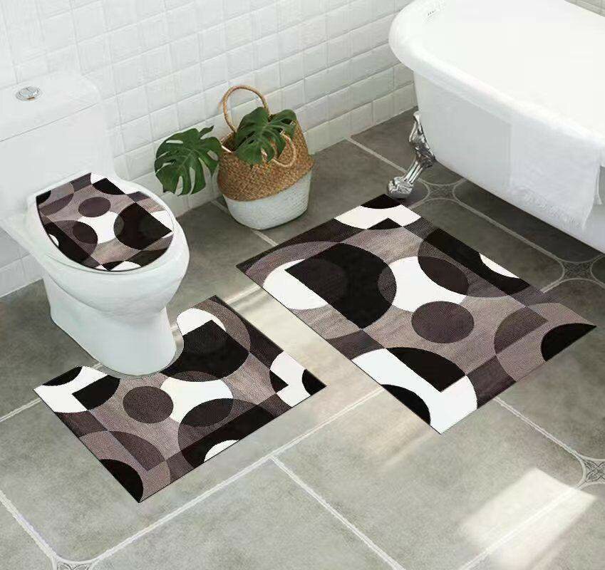 Shower Curtain Set with Toilet Lid Cover and Non-Slip Rugs