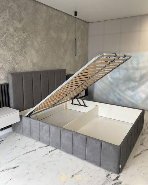 Lit coffre gris moderne