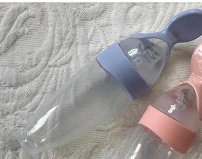 Silicone bottle with spoon blue