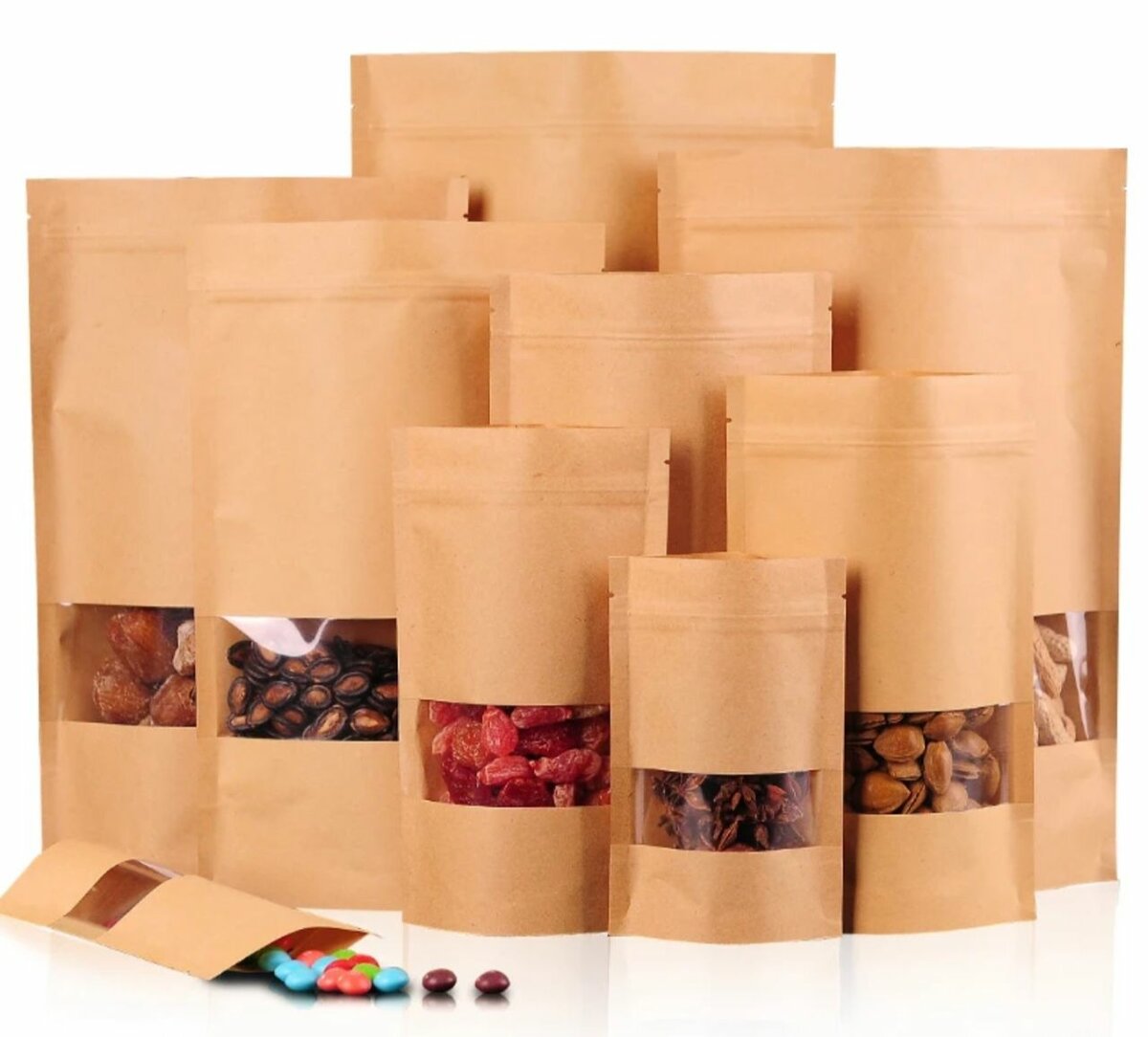 50 PCS - 10*15 cm Sac en papier kraft avec fenêtre