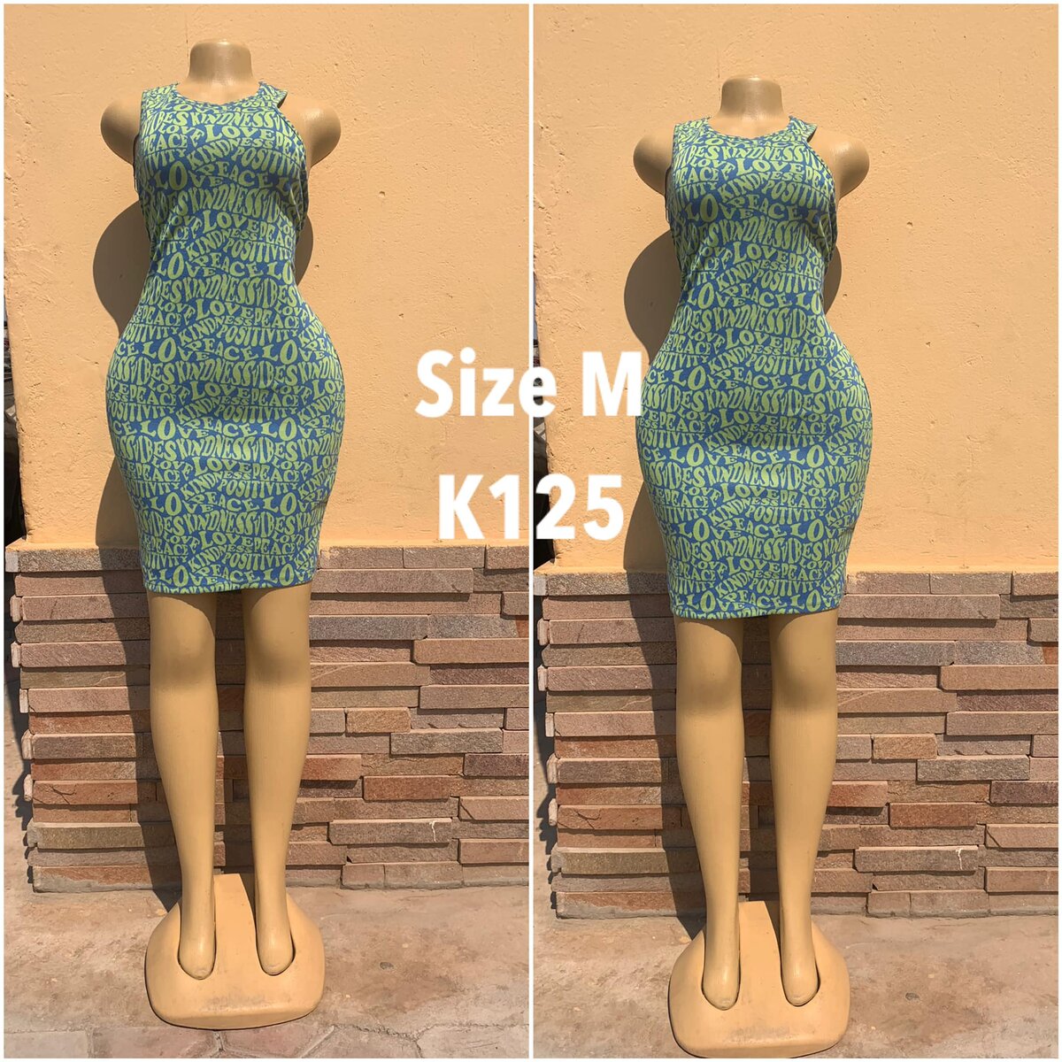 Blue dress with print, size M