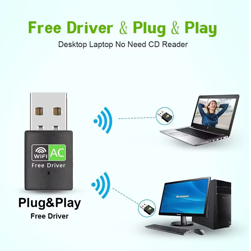 High-Speed WiFi Adapter 600Mbps - Dual Band 5.8G + 2.4G