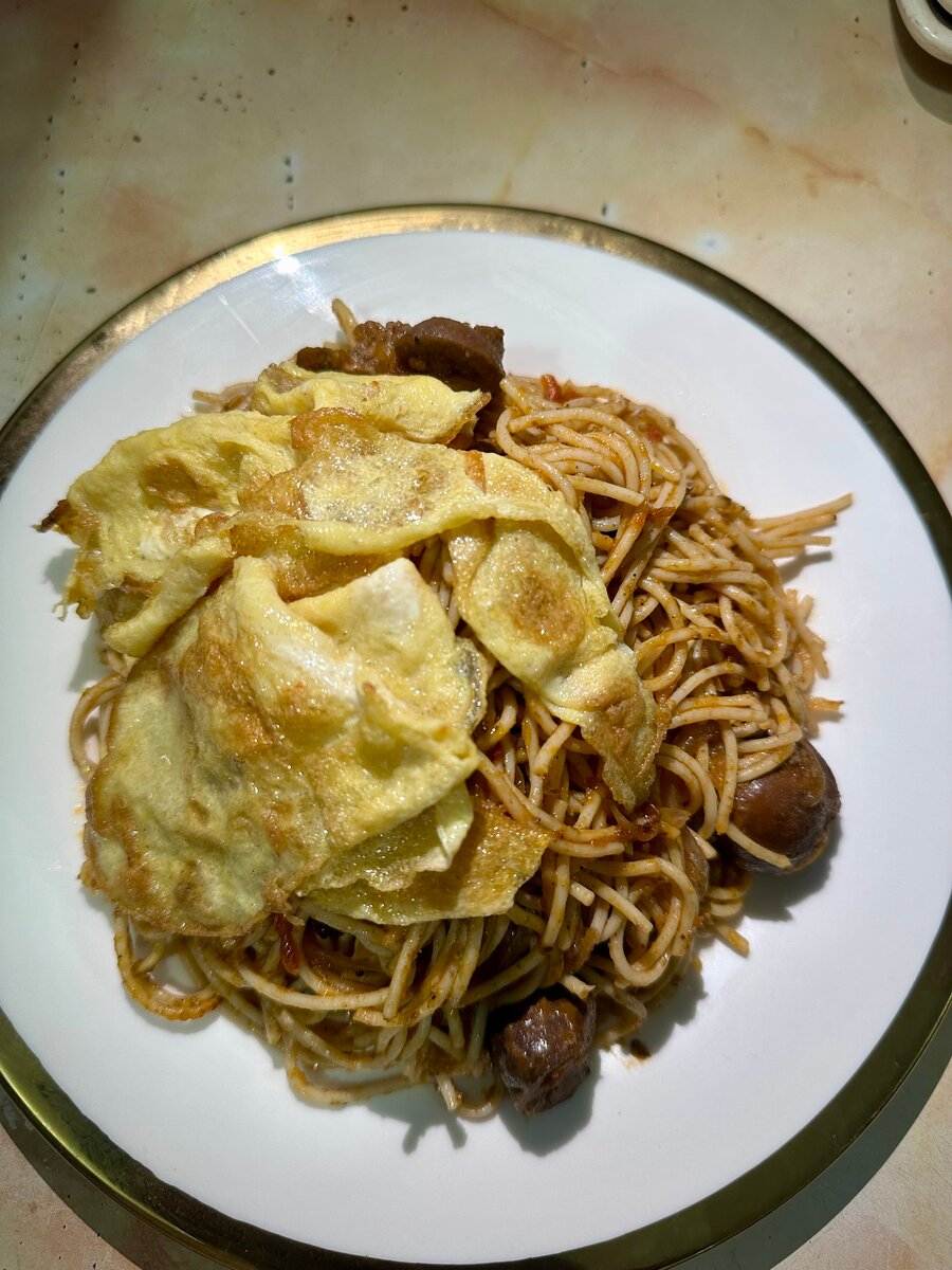 Spaghetti rognons oeufs