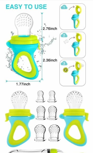 Silicon squeeze porridge bottle and fruit/veg pacifier set