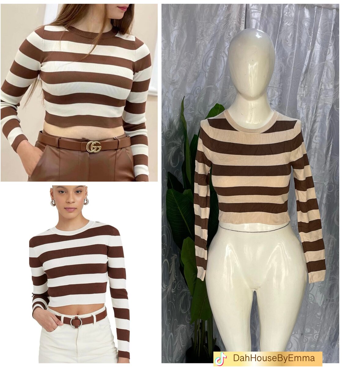 Pull court rayé femme