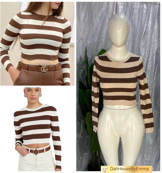 Pull court rayé femme