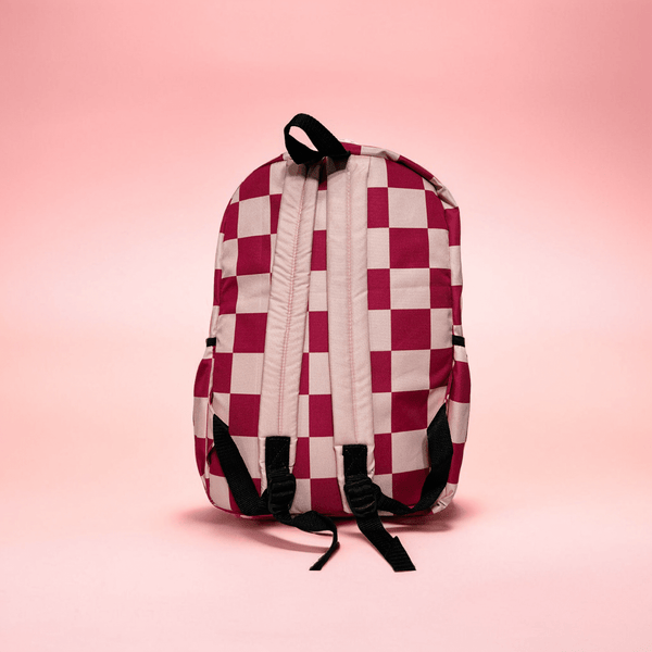 DB103 Pink Checkered Allover Printed Backpack