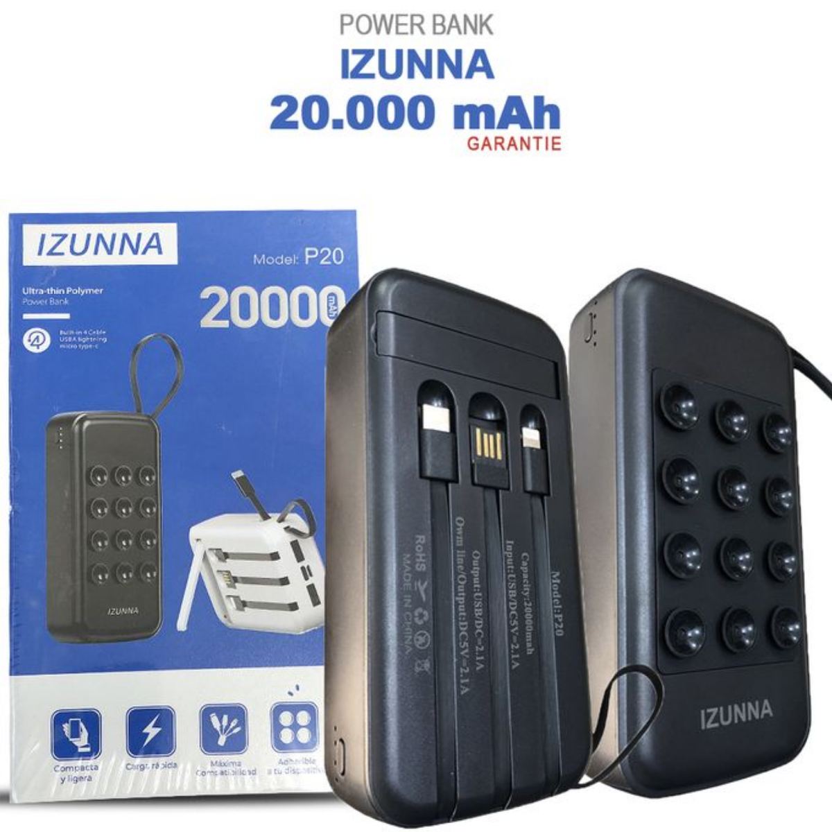 Power Bank IZUNNA Sans Fil Avec Crampon 20000 MAh