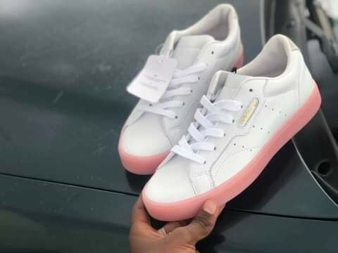 White sneakers with pink soles Sizes:3-6
