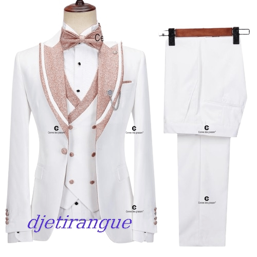  Tuxedos de marié bleu marine pour hommes avec revers en pointe