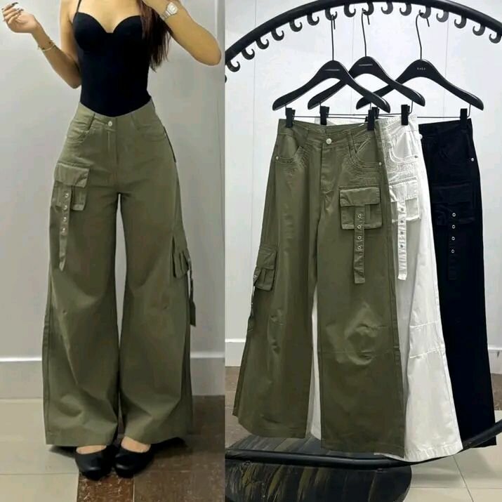 Pantalon large cargo femme