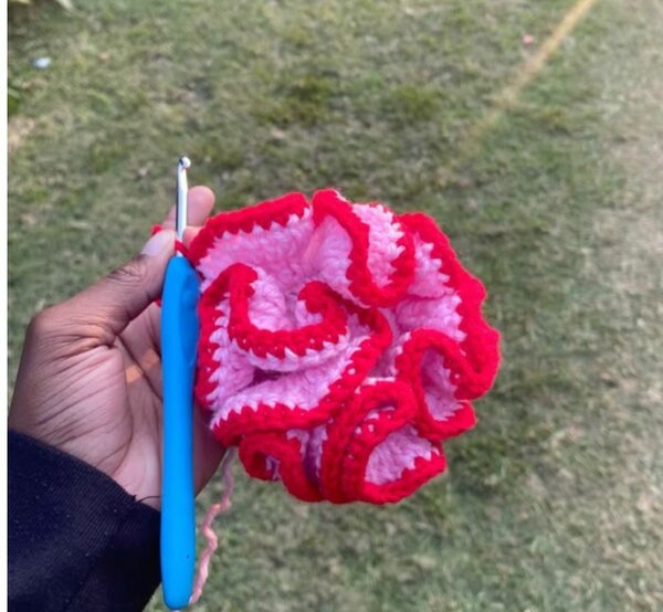 Éponge crochetée rouge et rose