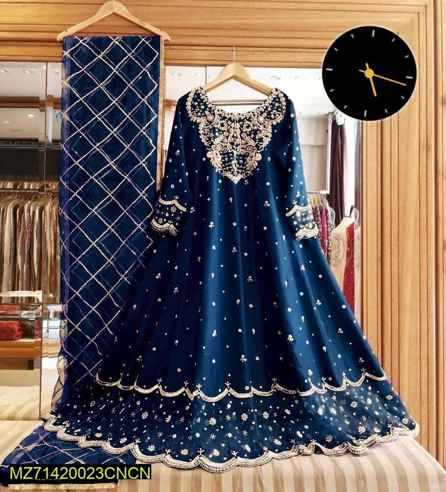 3 pcs womens stitched Shamoz silk MAXI