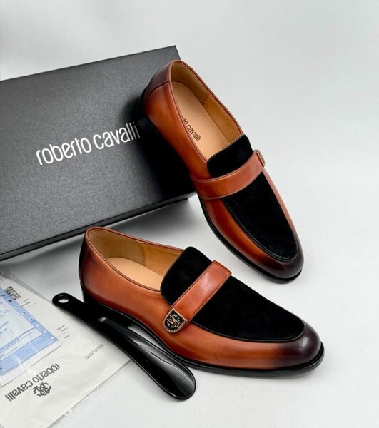 Roberto Cavalli Solid Leather Executive Shoes