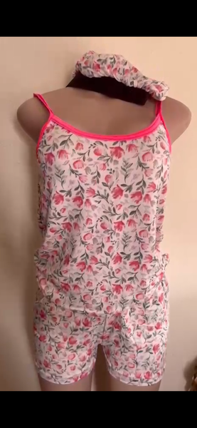 Pyjama court fleuri femme