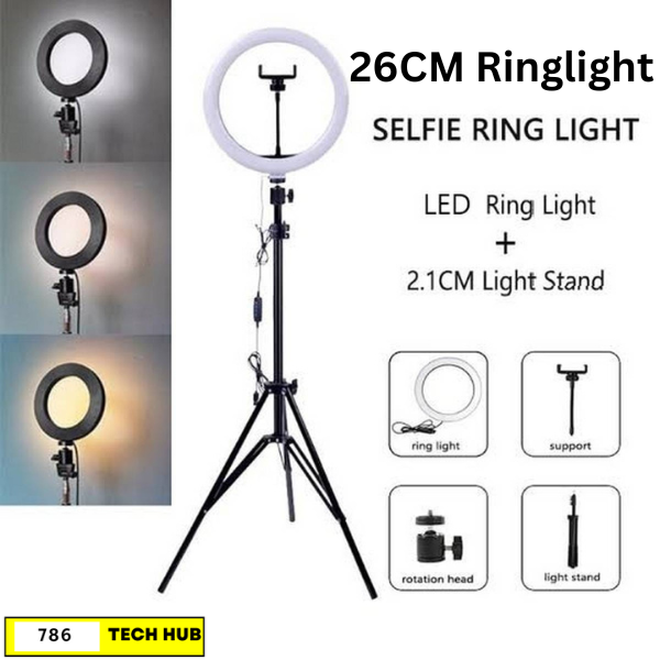 26CM / 10" inch LED Ring Light with 7 Ft Tripod Stand Combo and Phone Holder for Tiktok YouTube Reels Photo-shoot Video Live Stream Makeup Videos vlogging Video Video Shooting | 3 color modes Dimmable Lighting