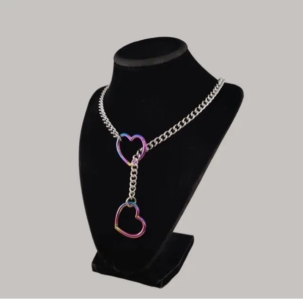 Collier chaîne cœur arc-en-ciel
