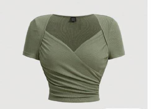 Top croisé vert court femme