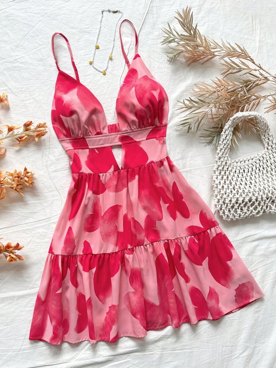 Spaghetti Strap V-Neck Hollow Out A-Lin Backless