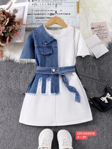 Robe Enfant Jean & Blanc Élégante