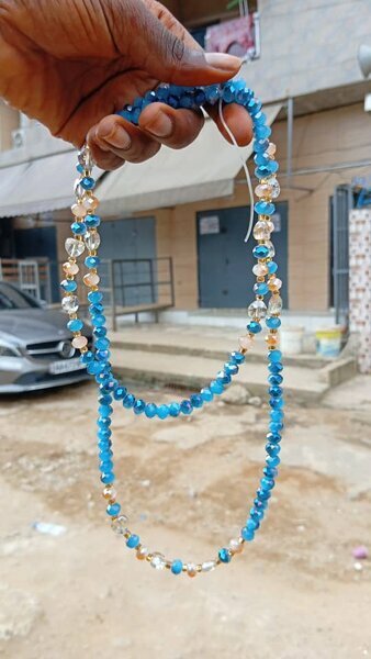Collier baya bleu clair doré