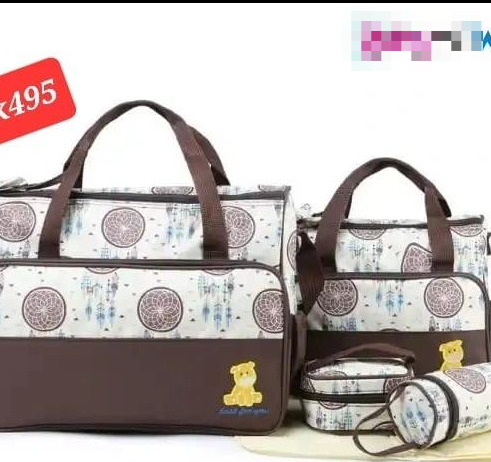 brown and white set of bags for mom 4 in 1