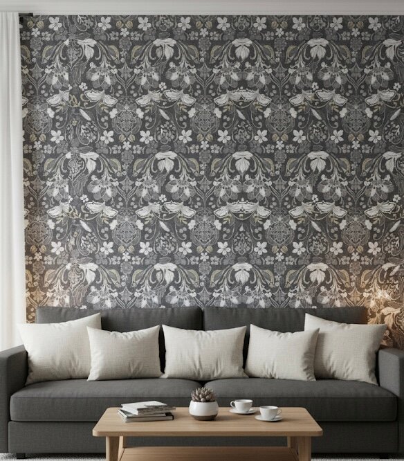 Papier peint floral gris élégant