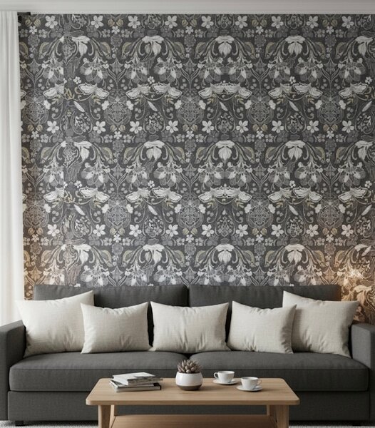 Papier peint floral gris élégant