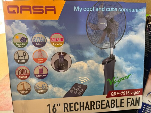 QASA 16 inches Rechargeable solar fan.