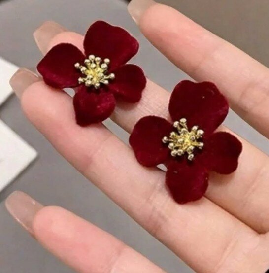 Red flower earrings