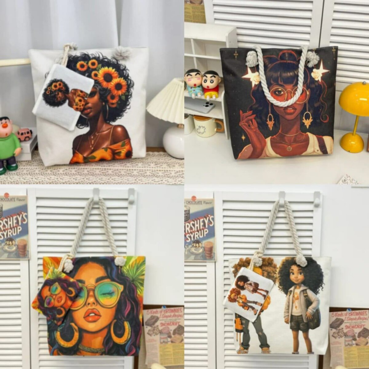 Sac cabas illustré rose