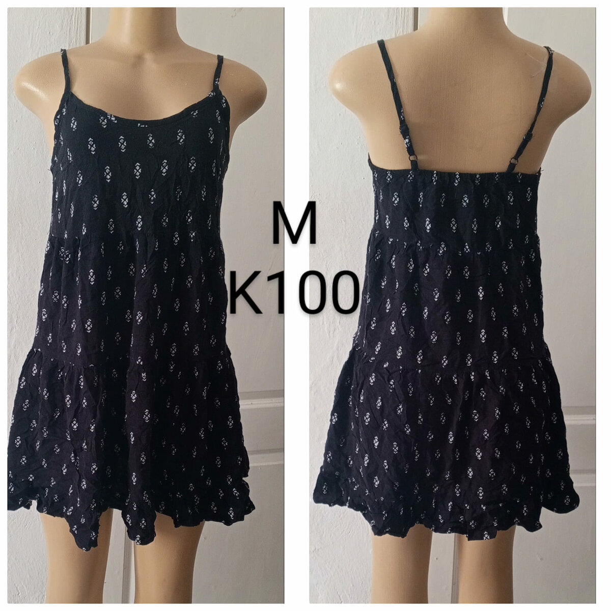 Women's sundress short, black with print, size M