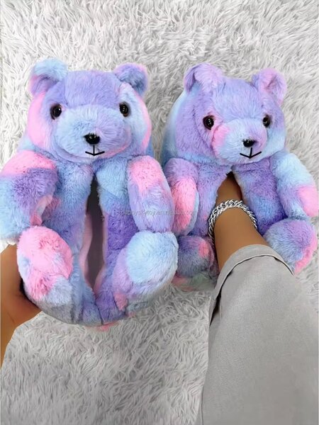 Chaussons Peluche Ours Coloré