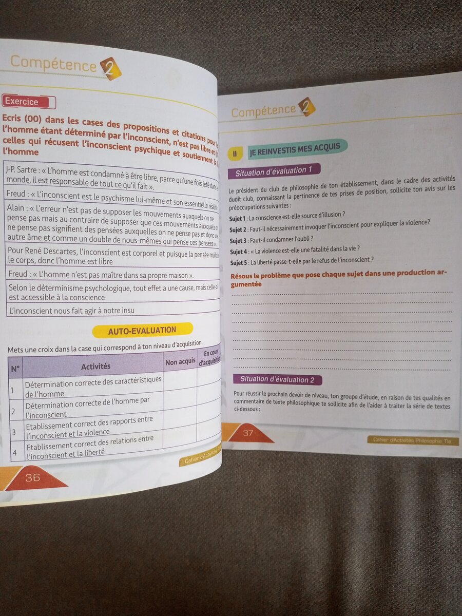 Cahier d'activités, philosophi