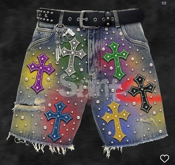 Short en jean multicolore à croix
