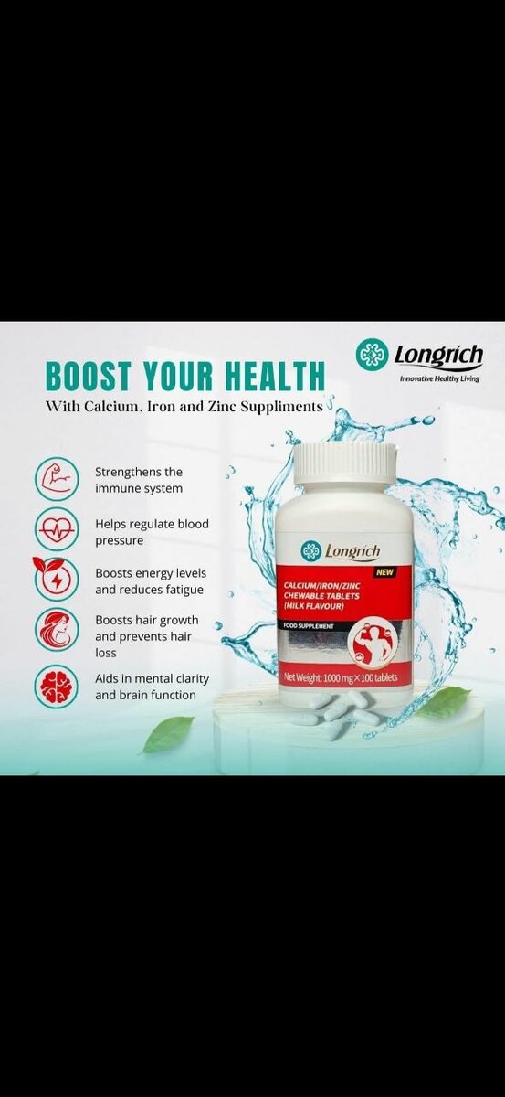 Longrich Calcium/Iron/Zinc Chewable 1000g×100tablets