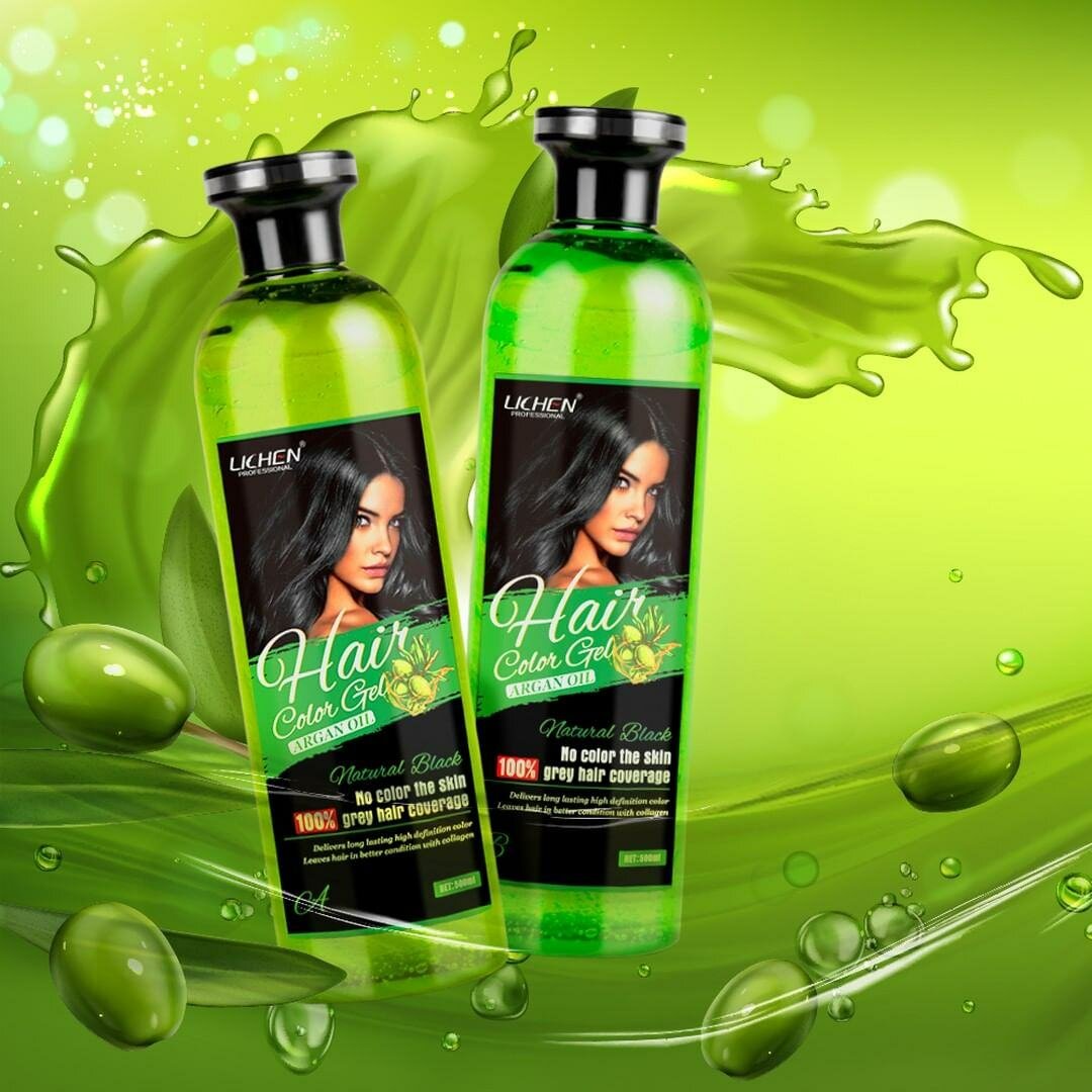 Natural Black lichen Hair Color Gel(Argan Oil) 500Ml*2-1000