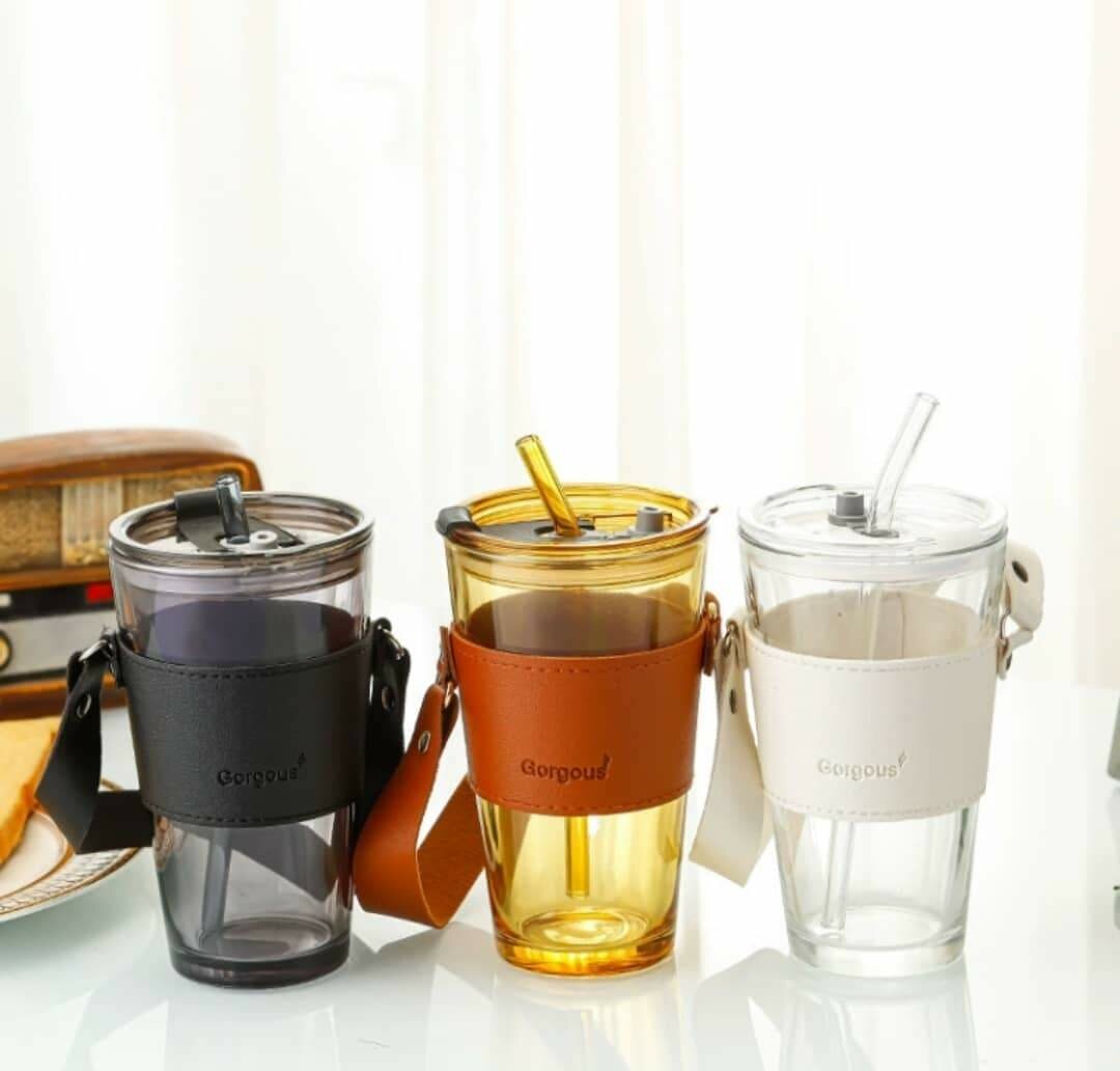 *MUG EN VERRE MASSIF AVEC PAILLE 450ML BANDOULIÈRE*