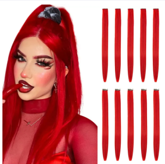 Hair Extensions Clip In Neon Hair Extension Hairpieces Party Highlights Synthetic Halloween Hair Accessories Colored Straight Extension Clip Ins for Kids Girls 22" 1pcs