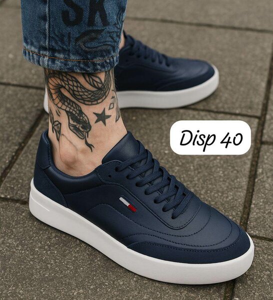 Baskets en Cuir Bleu Homme