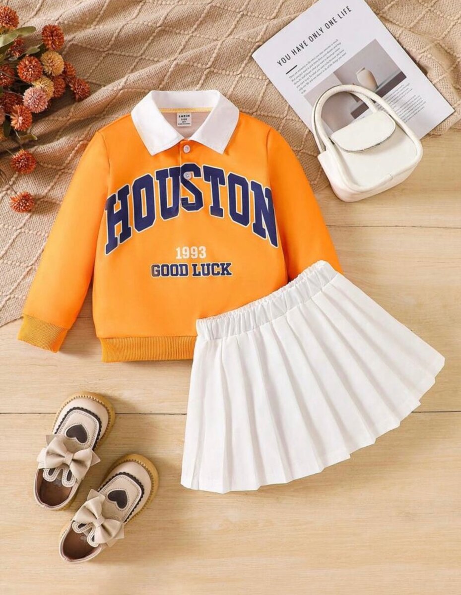 2pcs Young Girl' Polo Shirt And Mini Skirt. 4 and 7years