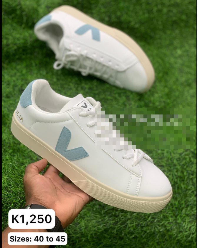 beige and blue sneakers