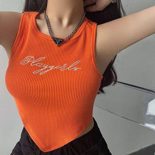 Trendy Sleeveless Orange Top