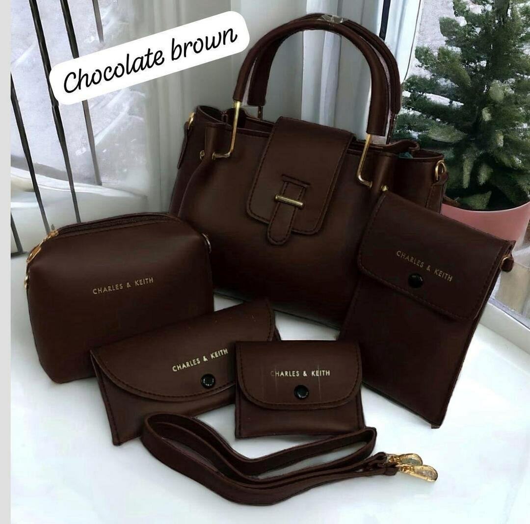 Girls leather plain hand Bag set 5 pcs