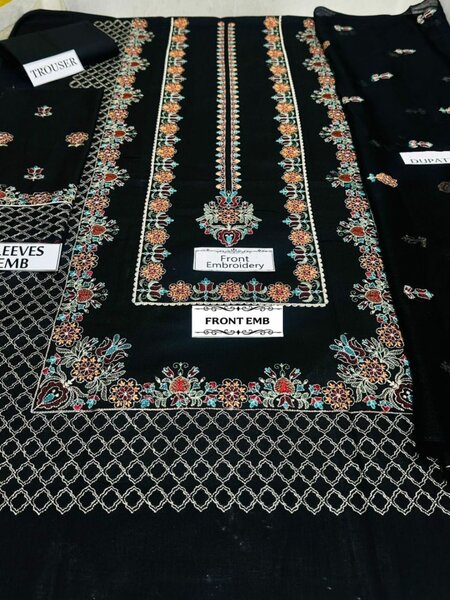 Lawn air jet 3 pcs women's unstitched Embroidered suit