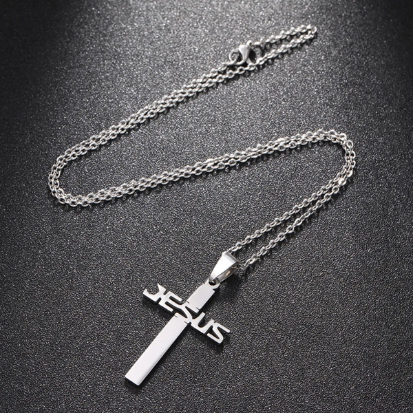 Collier croix argent "JESUS"