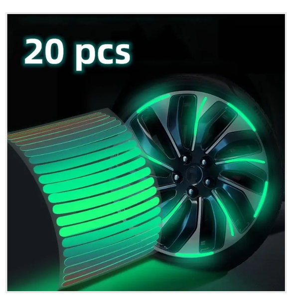 20 Pcs Car Wheel Hub Sticker Tire Rim Strips Luminous Sticke