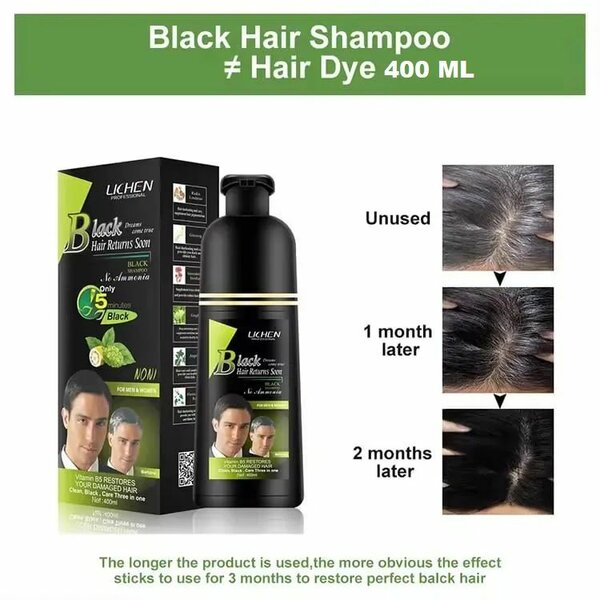 Lichen Black Hair Color Shampoo for Men&women 400ML(BLACK)
