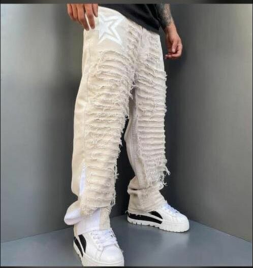 Pantalon Cargo Déchiré Blanc